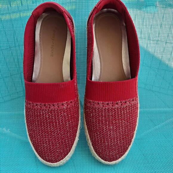 Easy Spirit Size 7 W Wide Hassie Slip On Espadrilles Red Metallic Summer Beach - Picture 1 of 12